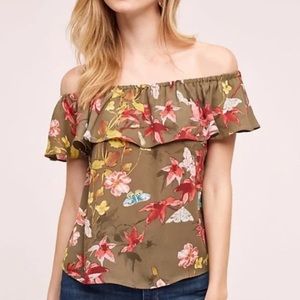 NWOT ANTHROPOLOGIE Maeve Vallita floral off shoulder flutter top XS new